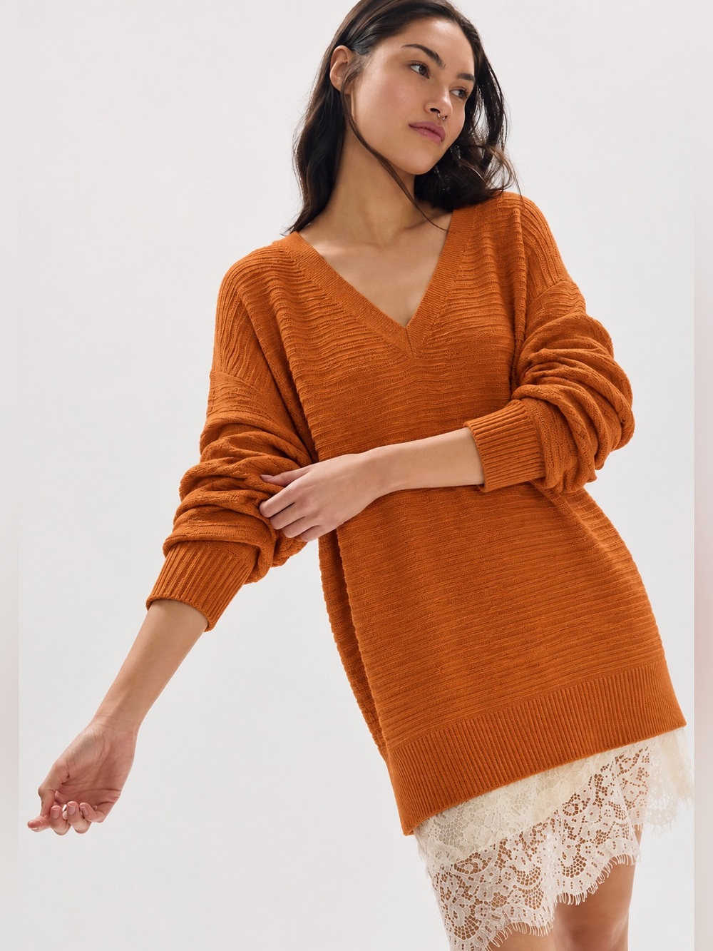 215. Lord & Taylor Burnt Orange V-Neck Tunic Sweater